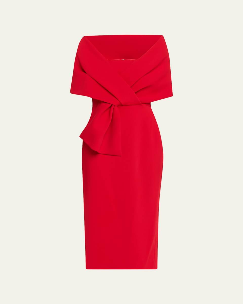 Square-Neck Pleated Wrap Midi Dress
